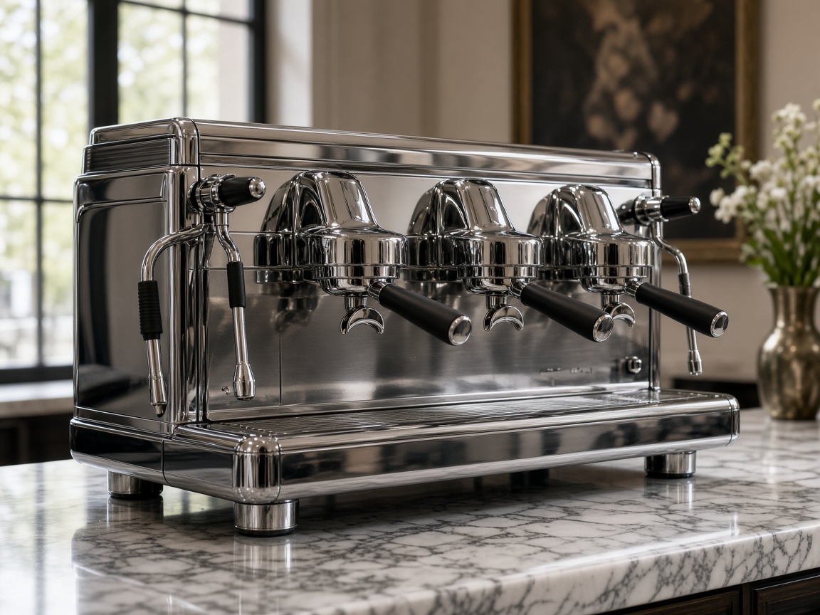 Sanremo Café Racer three-group espresso machine in black and stainless steel.